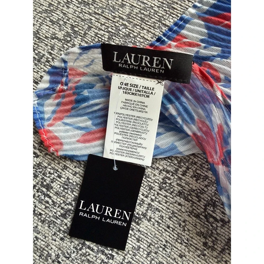 Ralph Lauren Designer Scarf Red Blue Floral Crinkle Hijab 40x60 NWT Lightweight